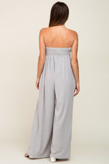 Grey Strapless Front Twist Jumpsuit