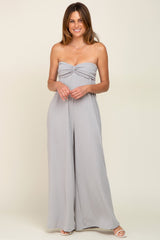 Grey Strapless Front Twist Jumpsuit