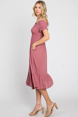 Mauve Off Shoulder Smocked Midi Dress