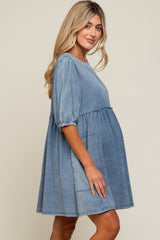 Blue Faded Denim Chambray Maternity Mini Dress