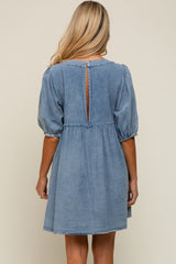 Blue Faded Denim Chambray Maternity Mini Dress