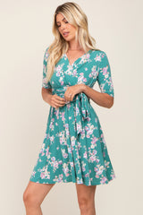 Jade Floral Wrap Front V-Neck Short Sleeve Maternity Dress