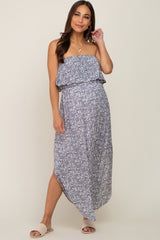 Grey Floral Strapless Hi-Lo Maternity Midi Dress