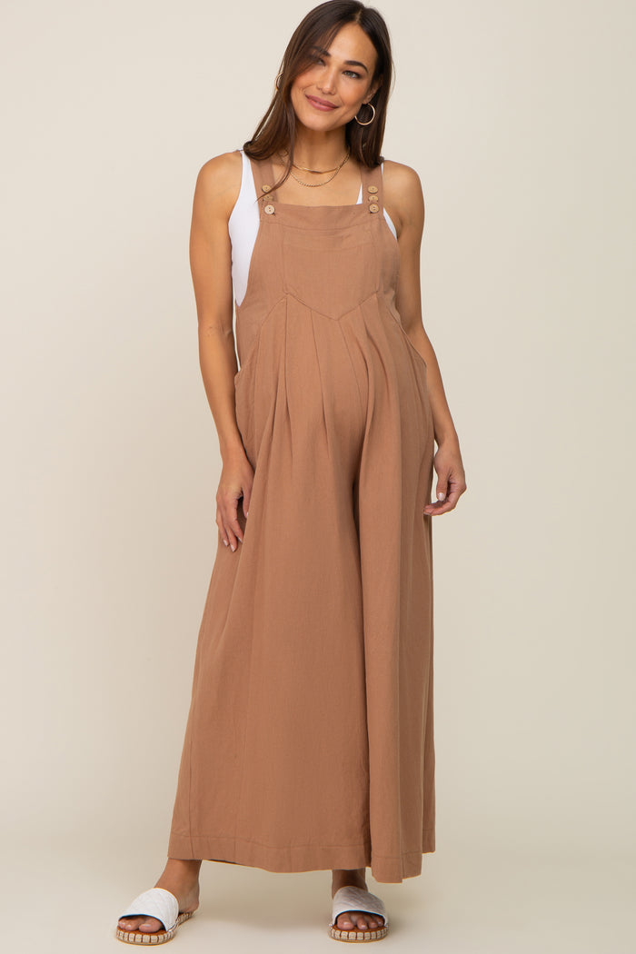 Mocha Maternity Wide Leg Jumpsuit
