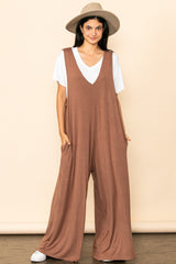 Mocha Deep V Sleeveless Wide Leg Maternity Jumpsuit