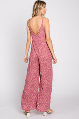 Mauve Floral V-Neck Front Tie Sleeveless Jumpsuit