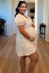 Orange Embroidered Eyelet Lace Maternity Dress
