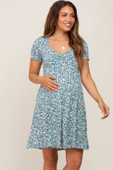 Green Floral Short Sleeve Maternity Dress