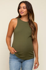 Dark Green Ribbed Basic Maternity Tank Top