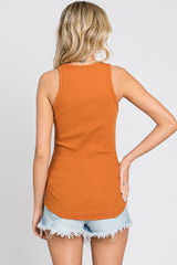 Camel Ribbed Basic Tank Top