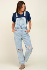 Light Wash Distressed Denim Maternity Overalls