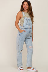 Light Wash Distressed Denim Maternity Overalls