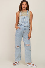 Light Wash Distressed Denim Maternity Overalls