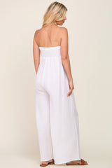 White Strapless Front Twist Jumpsuit