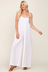 White Strapless Front Twist Maternity Jumpsuit