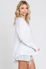 White Exposed Seam Long Sleeve Top