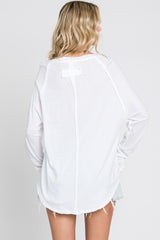 White Exposed Seam Long Sleeve Top