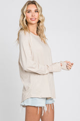 Beige Exposed Seam Long Sleeve Top