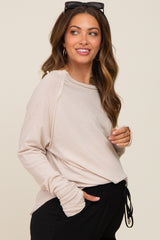 Beige Exposed Seam Long Sleeve Maternity Top