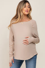 Taupe Exposed Seam Long Sleeve Maternity Top