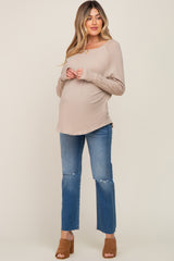 Taupe Exposed Seam Long Sleeve Maternity Top