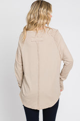 Taupe Exposed Seam Long Sleeve Top