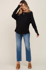 Black Exposed Seam Long Sleeve Maternity Top