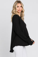 Black Exposed Seam Long Sleeve Top