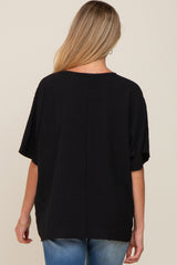 Black Oversized V-Neck Pocket Front Maternity Blouse