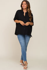 Black Button Up Dolman Short Sleeve Maternity Top