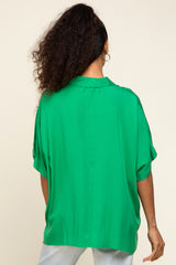 Green Button Up Dolman Short Sleeve Top