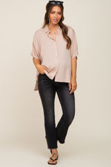 Taupe Button Up Dolman Short Sleeve Maternity Top