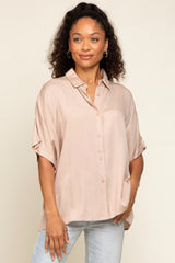 Taupe Button Up Dolman Short Sleeve Maternity Top