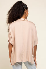 Taupe Button Up Dolman Short Sleeve Top