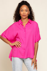 Fuchsia Button Up Dolman Short Sleeve Maternity Top