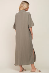 Olive Collared Linen Maxi Dress