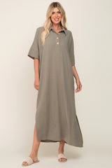 Olive Collared Linen Maternity Maxi Dress