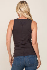 Charcoal Button Accent Ribbed Tank