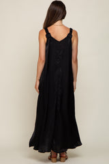 Black Satin Side Slit Maternity Maxi Dress