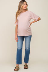 Light Pink Oversized Pocket Front Short Sleeve Maternity Top