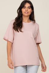 Light Pink Oversized Pocket Front Short Sleeve Maternity Top