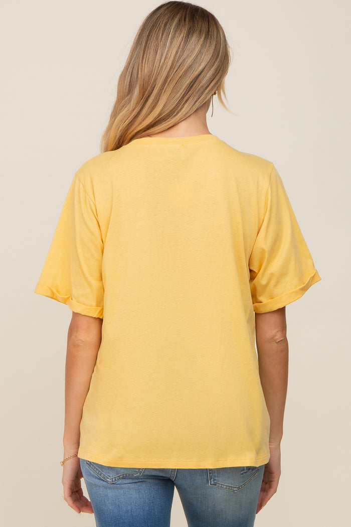 Yellow Oversized Pocket Front Short Sleeve Maternity Top