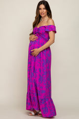 Magenta Floral Smocked Cinched Top Maternity Maxi Dress