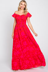 Red Floral Smocked Cinched Top Maternity Maxi Dress