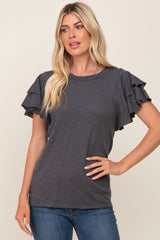 Charcoal Ruffle Sleeve Maternity Top