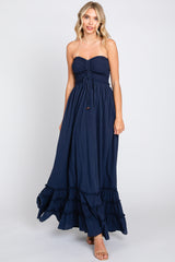 Navy Smocked Cutout Back Maternity Maxi Dress