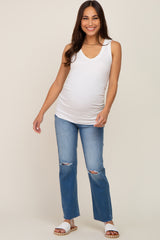 Ivory Ribbed Sleeveless Ruched Maternity Tank Top
