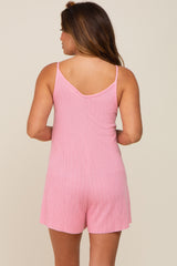 Pink Ribbed V-Neck Maternity Romper