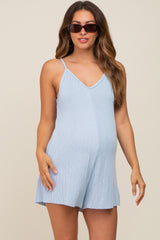 Light Blue Ribbed V-Neck Maternity Romper