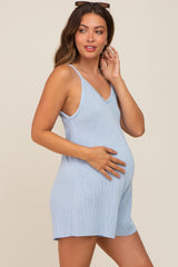 Light Blue Ribbed V-Neck Maternity Romper